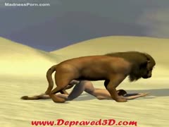 Brown haired cheating wife is having intercourse with a large lion